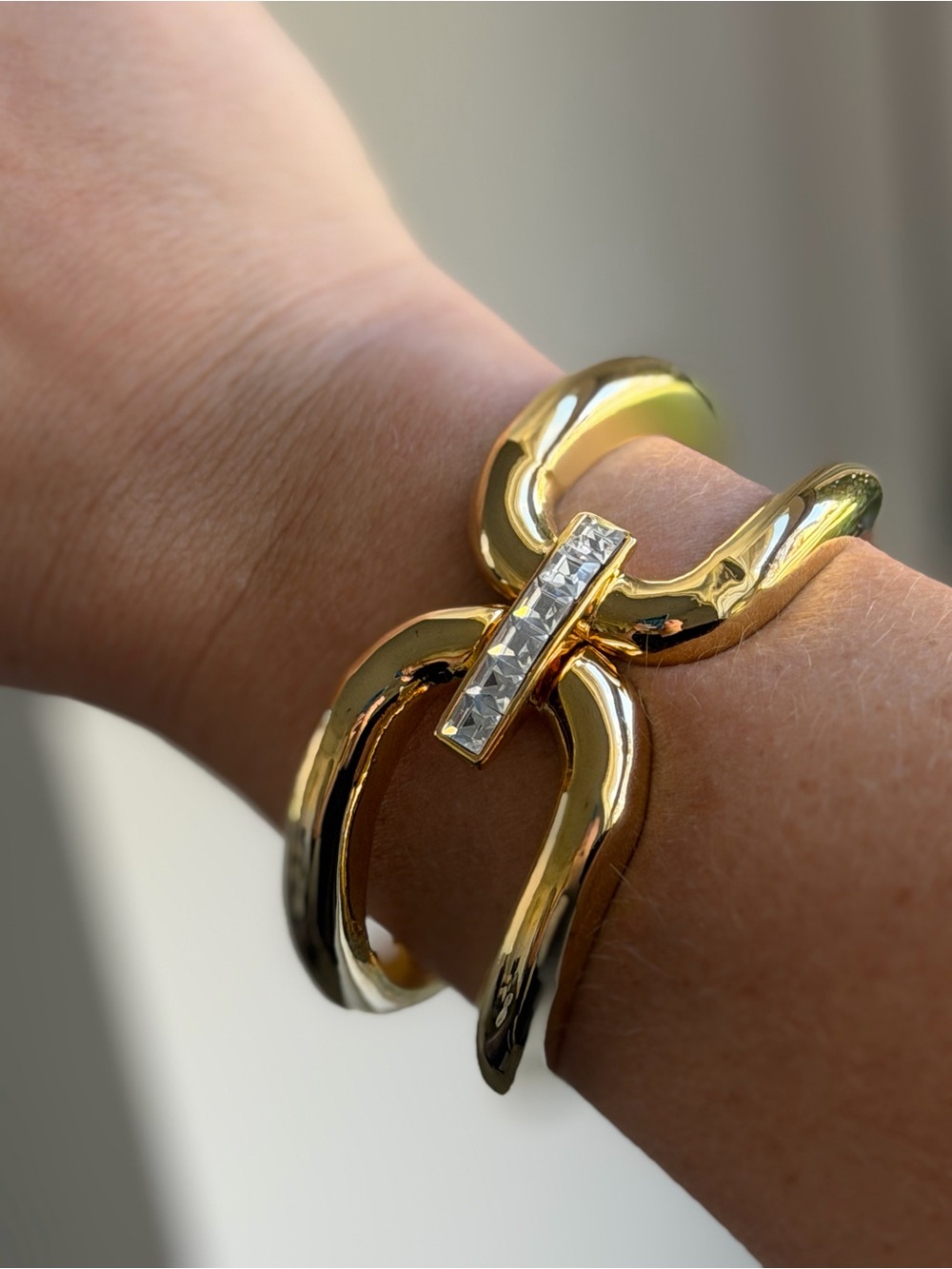 Vintage Gold Statement Bracelet with Crystal Accent